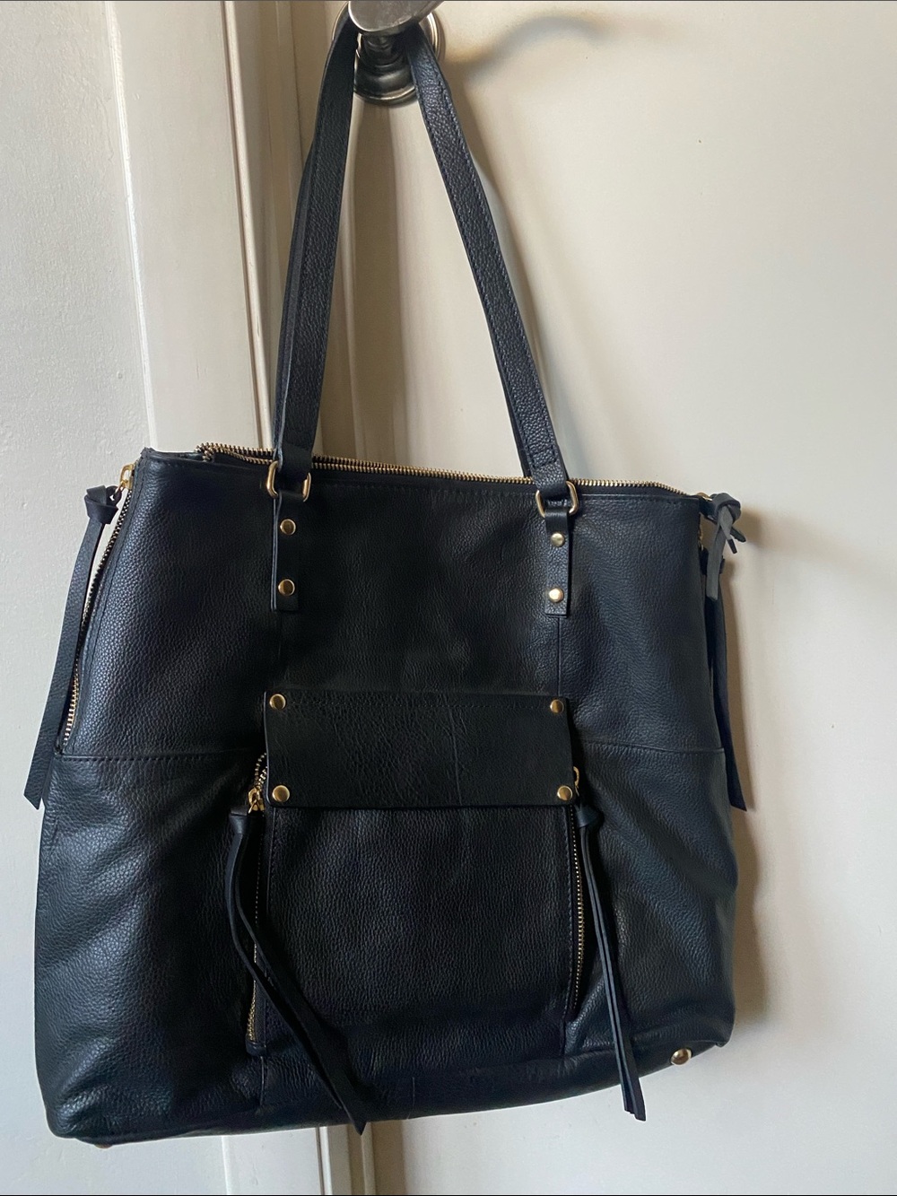 Kooba Black Leather Tote with Gold-Tone Accents